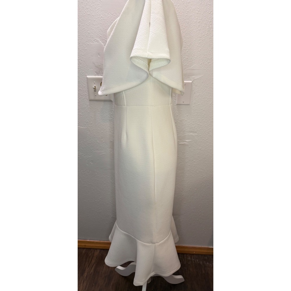 Ivory Womens 10 Off Shoulder Midi Dress White Ruffle Hem Cocktail Wedding Guest - Picture 3 of 12